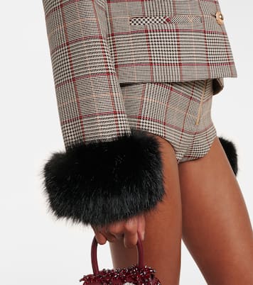 Checked faux fur-trimmed jacket | Self-Portrait
