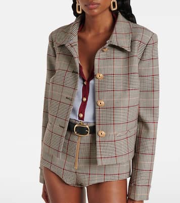 Checked faux fur-trimmed jacket | Self-Portrait