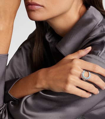 Moonlight 18kt white gold ring with diamonds and enamel | Kamyen
