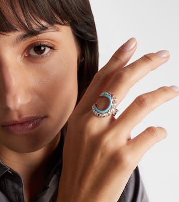 Moonlight 18kt white gold ring with diamonds and enamel | Kamyen