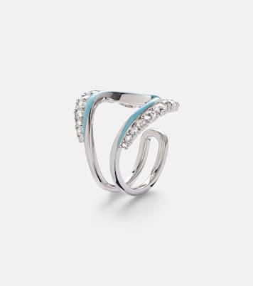 Moonlight 18kt white gold ring with diamonds and enamel | Kamyen