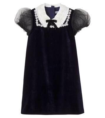 Embellished tulle-trimmed velvet dress | Self-Portrait Kids