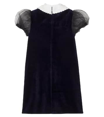 Embellished tulle-trimmed velvet dress | Self-Portrait Kids