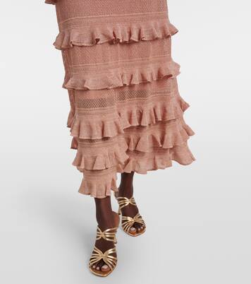 Rebellion ruffled lamé midi skirt | Zimmermann