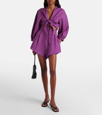 Linen-blend crop top | Adriana Degreas