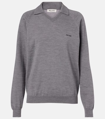 Logo virgin wool polo sweater | Miu Miu