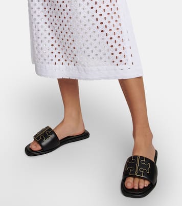 Double T leather slides | Tory Burch