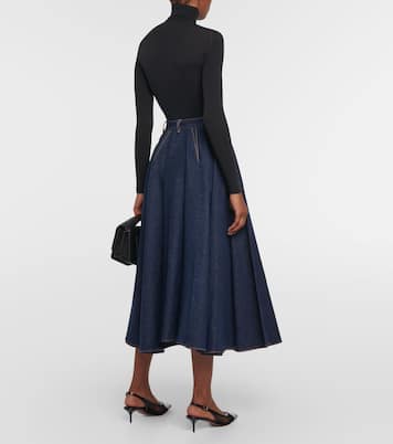 Jupe midi en jean à taille haute | Alaïa