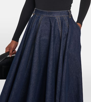 Jupe midi en jean à taille haute | Alaïa