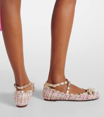 Rockstud tweed ballet flats  | Valentino Garavani