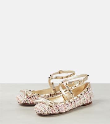 Rockstud tweed ballet flats  | Valentino Garavani