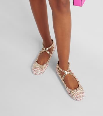 Rockstud tweed ballet flats  | Valentino Garavani