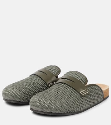 Mules Tess de rafia con ribete de piel | JW Anderson