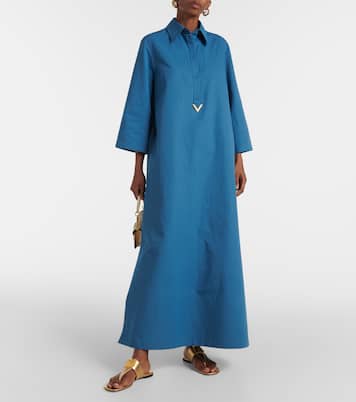 Vestido camisero de algodón y lino con VGold | Valentino