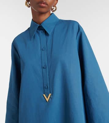 Vestido camisero de algodón y lino con VGold | Valentino