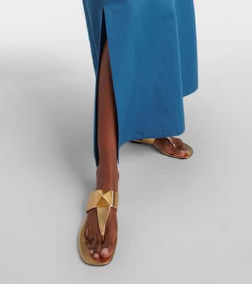 Vestido camisero de algodón y lino con VGold | Valentino