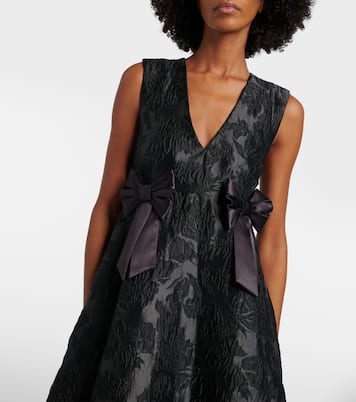 Bow-detail floral satin cloqué midi dress | Ganni