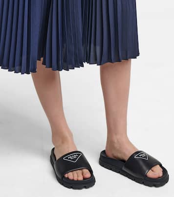 Logo leather slides | Prada