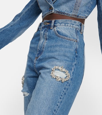 Distressed embellished bootcut jeans | Area