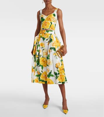 Jupe midi en coton à fleurs | Dolce&Gabbana