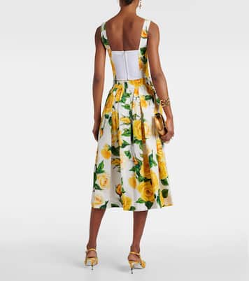 Jupe midi en coton à fleurs | Dolce&Gabbana