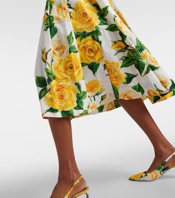 Jupe midi en coton à fleurs | Dolce&Gabbana
