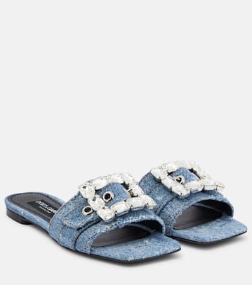 Crystal-embellished denim sandals | Dolce&Gabbana