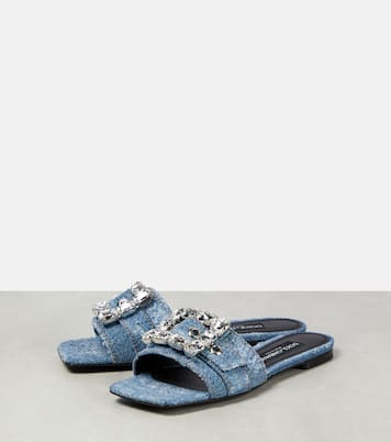 Crystal-embellished denim sandals | Dolce&Gabbana