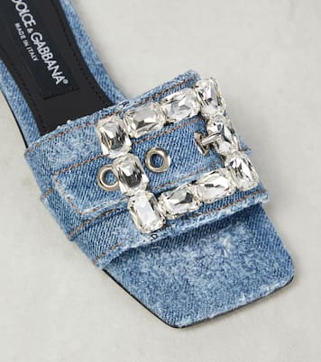 Crystal-embellished denim sandals | Dolce&Gabbana