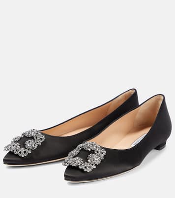 Ballerine Hangisiflat in raso con cristalli | Manolo Blahnik