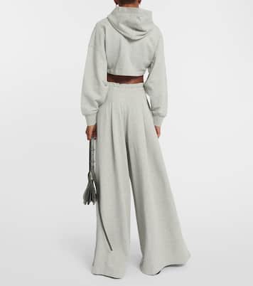 Felpa cropped in jersey di misto cotone con cappuccio | Palm Angels