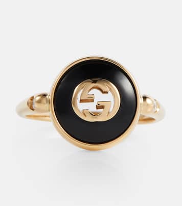 Anello Interlocking G in oro 18kt, onice e diamanti | Gucci