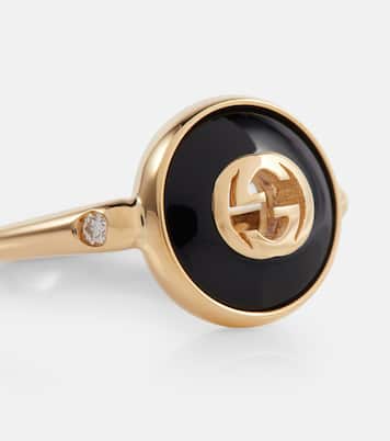 Anello Interlocking G in oro 18kt, onice e diamanti | Gucci