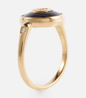 Anello Interlocking G in oro 18kt, onice e diamanti | Gucci