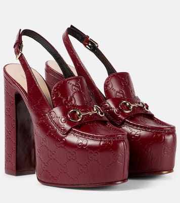 Horsebit GG debossed leather loafer pumps | Gucci