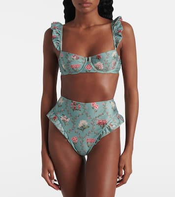Kiwi floral ruffled bikini top | Agua by Agua Bendita