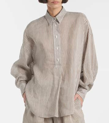 Camicia in lino e seta a righe | Brunello Cucinelli