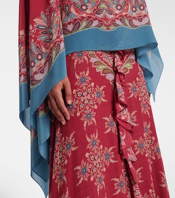 Poncho aus Seiden-Crêpe mit asymmetrischem Blumenmuster | Etro