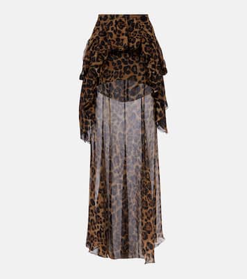 Jupe longue en crêpe de soie à motif léopard | Blumarine