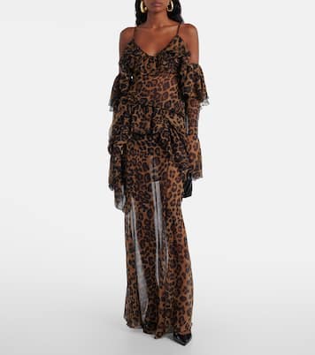 Jupe longue en crêpe de soie à motif léopard | Blumarine
