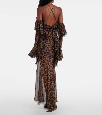 Jupe longue en crêpe de soie à motif léopard | Blumarine