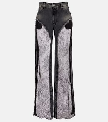 Lace-trimmed low-rise wide-leg jeans | Blumarine