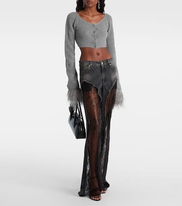 Lace-trimmed low-rise wide-leg jeans | Blumarine