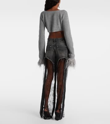 Lace-trimmed low-rise wide-leg jeans | Blumarine