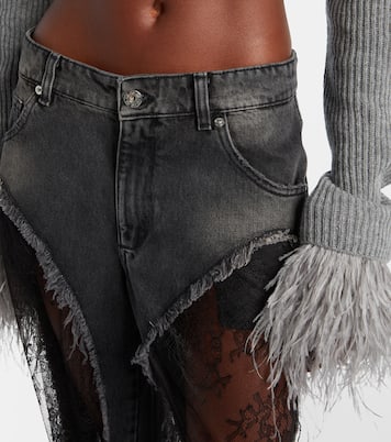 Lace-trimmed low-rise wide-leg jeans | Blumarine