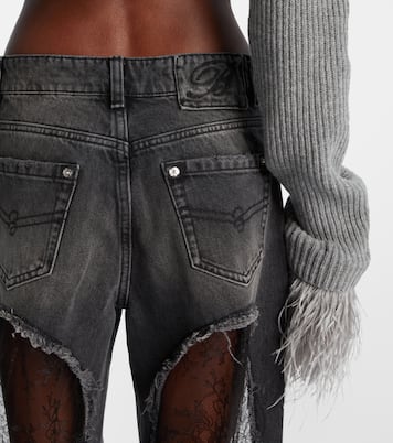 Lace-trimmed low-rise wide-leg jeans | Blumarine