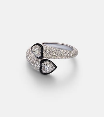 Ring Double Crush aus 18kt Weißgold mit Emaille und Diamanten | Kamyen