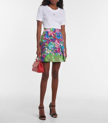 Mini-jupe en coton mélangé à fleurs | Dolce&Gabbana