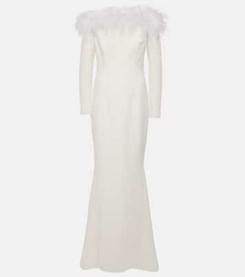 Bridal Starlana feather-trimmed crêpe gown | Safiyaa
