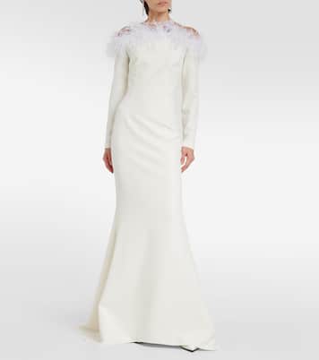 Bridal Starlana feather-trimmed crêpe gown | Safiyaa